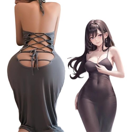 ssetoy Sexy Bodycon Dress, OL Female Teacher, Cosplay, Costume, Cute, Extreme, Erotic, Adult, Tight, Bold, Transparent, Backless, See-through, Long, Slip, Women's, Costume, Nightwear, Lingerie, Cute,