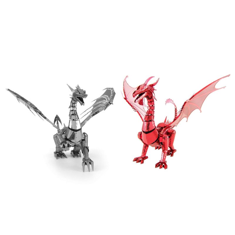 Set of 2 Fascinations ICONX SILVER & RED DRAGON 3D Steel Metal Earth ...