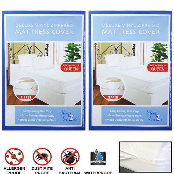 2 Queen Size Mattress Protector Waterproof Soft Anti Bug Zippered Mattress Cover