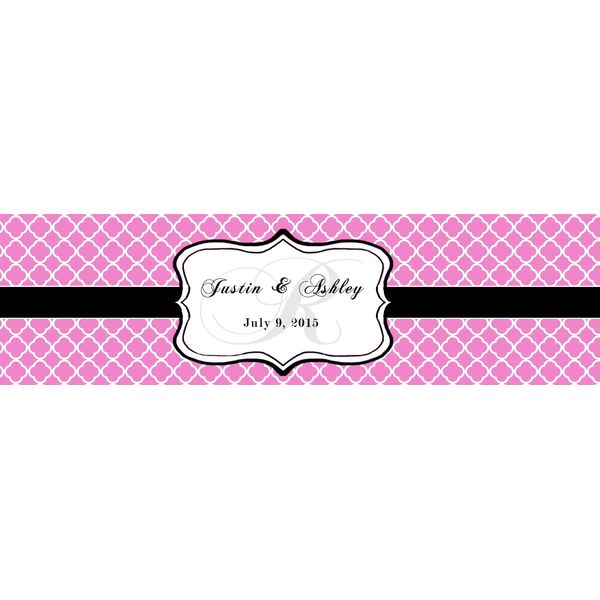 100 Pink Pattern Monogram Wedding Water Bottle Labels Engagement Party 8"x2"