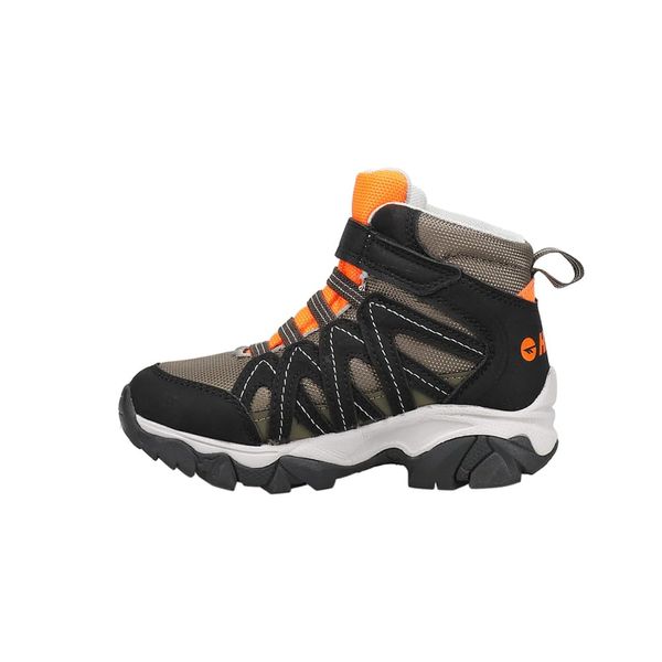 HI-TEC Ravus Blast Mid Boys Hiking Boots, No Tie Lightweight Breathable Outdoor Trekking Shoes- Orange/Medium Brown Tan/Black, 1 Little Kid