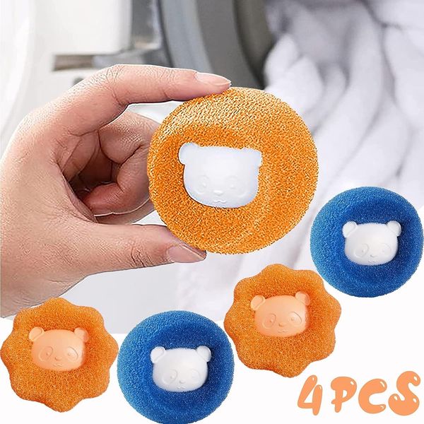 4Pcs Reusable Hair Collector for Washing Machine, Pet Hair Remover Hair Catcher Laundry Ball, Reusable Lint Remover, Dryer Ball for Clothing Dog Cat Pet Hair Remover Cleaning Ball (2 Blue+2 Orange)