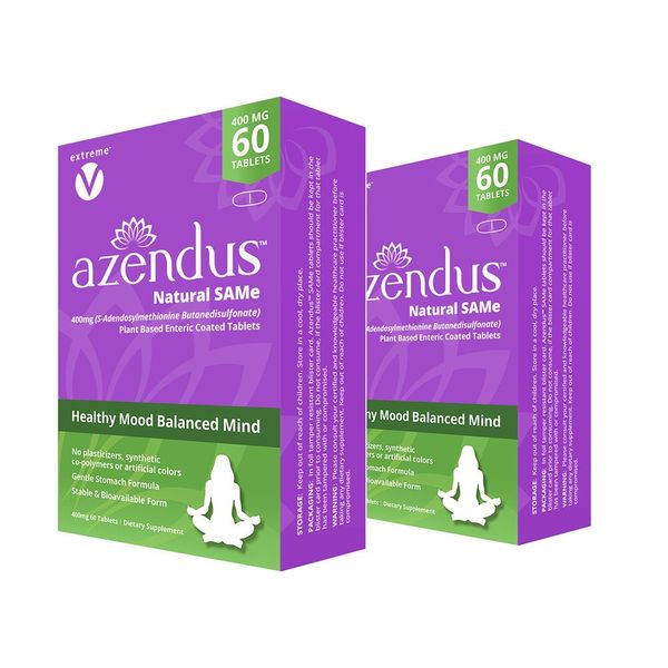 extreme V Azendus Mood 400mg 2-Boxes of S-Adendosylmethionine Butanedisulfonate (SAM-e) 120 Enteric Coated Tablets - Vegan, Gluten Free, Soy Free