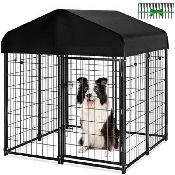 Large Outdoor Pet Dog Cat Kennel Fence Pen Cage Waterproof Roof Auto Door Lock