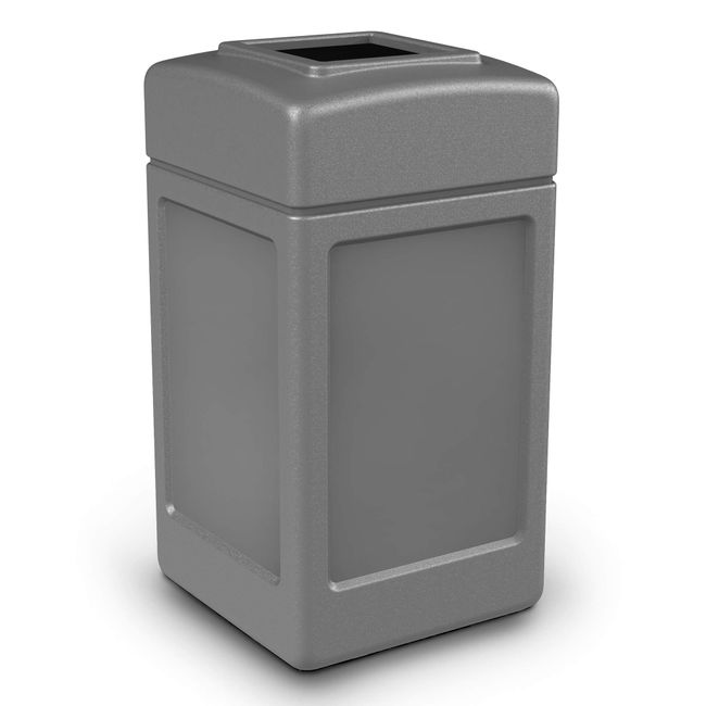 Commercial Zone 732101 Open-Top Indoor/Outdoor Square 42 Gallon Large Waste Trash Container Bin, Gray