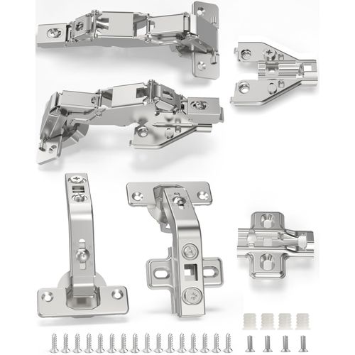 Chibery 2 Pair 135 Degree & 165 Degree Hinges Kit for Pie Corner Cabinets, Hidden Lazy Susan, Face Frame Self Closing, Clip On, Smooth Slow Close, Concealed Mount for Bi-fold Door, Kitchen Cupboard