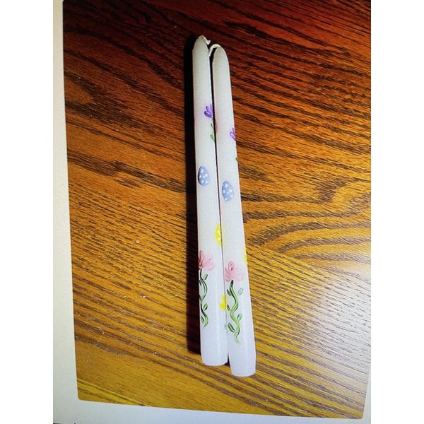 Easter Egg & Spring Flowers Design White 10" Taper Candles-Hand Painted