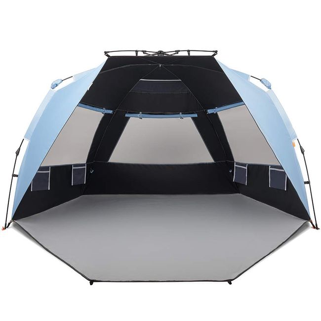 Easthills Outdoors Instant Shader Dark Shelter XL Beach Tent 99" Wide for 4-6 Person Sun Shelter UPF 50+ with Extended Zippered Porch Sky Blue