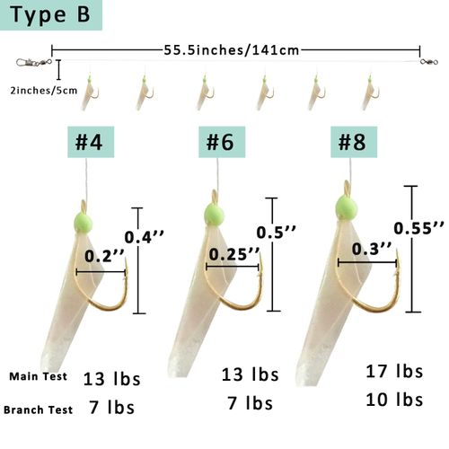Fishing Rigs Fishing Lures - 15 Packs Real Fish Skin Rigs Luminous Fishing Bait Rigs Freshwater Saltwater Glow in Dark with Swivel Hooks Size 4 6 8 (Type B, 8-15 Packs)