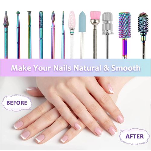Nail Drill Bits, 11Pcs 3/32 inch Tungsten Carbide Drill Bit Set, with 75Pcs File Sanding Bands (#80#120#180 Grits), Professional Drill Bits Set for Acrylic Gel Nails