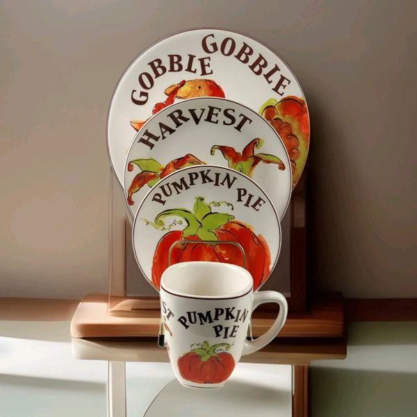 ROSANNA Thanksgiving - 4 Pcs Dinnerware, Gobble Gobble/Harvest/Pumpkin Pie