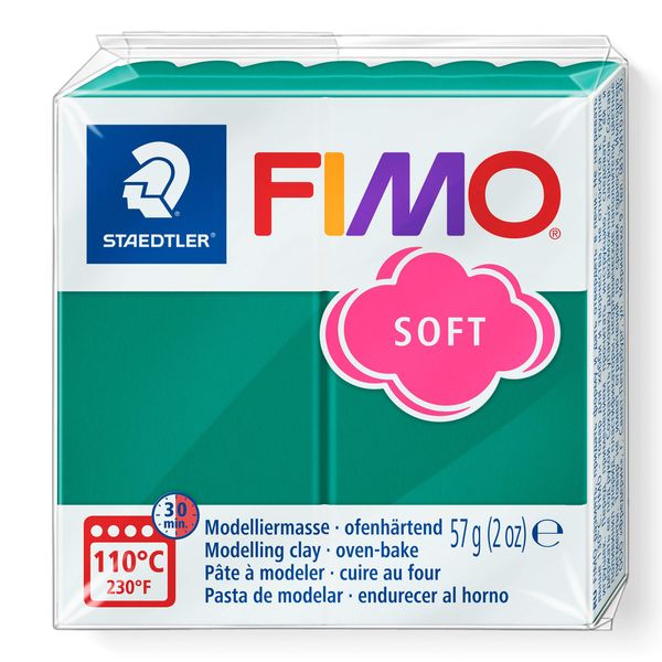 STAEDTLER 8020-56 FIMO Soft Oven-Hardening Polymer Modelling Clay - Emerald (1 x 57g Block)