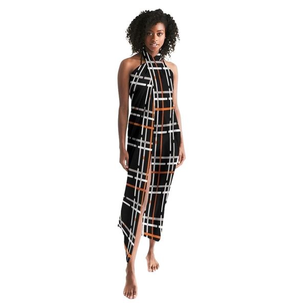 Sheer Sarong Swimsuit Cover Up Wrap / Black and Orange Plaid - Universal