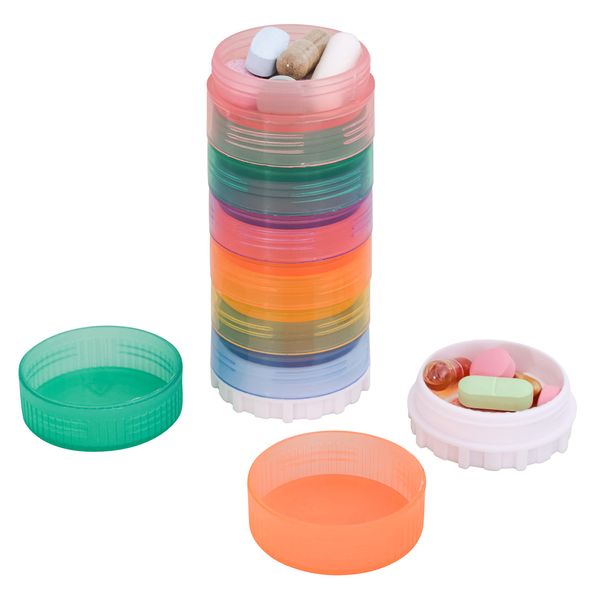 Portable 7-Day Stackable Pill Organizer with 2 Lids for Medications, Vitamins and Supplements Attachable to Magnetic Calendar. Perfect for Travel or Home Use.