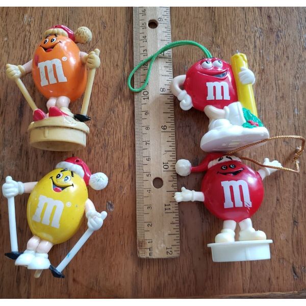 4 M&M -  M and M - Mars - Christmas Ornament Holding Candle 2.5"