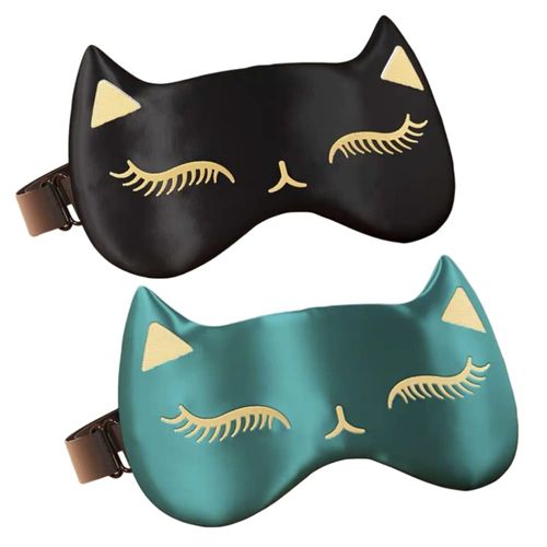 2 Pieces Cat Eye Mask Sleep Mask Glossy Silk Sleep Mask Soft Sleeping Eye Blinder with Elastic Strap for Night Travel Nap Meditation