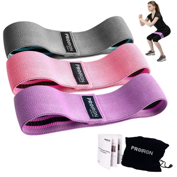 PROIRON Fabric Resistance Bands,Exercise Booty Bands[Set of 3] for Hips &Glutes, Non-Slip Stretch Bands Non-Rolling Hip Bands for Women, Training Yoga Pilates