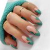 Bufenia Almond False Nails 24Pcs Glossy Fake Nails Oval Press on Nails with Design Acrylic Nails Stick on Nails for Women and Girls (Green Wave)