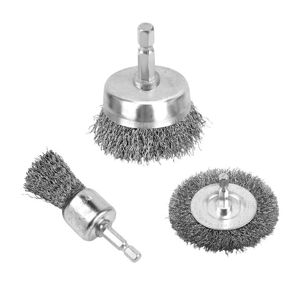 Hexagonal Wire Brush Cup Brush Set Pen Shape Bowl Wheel Brush Accessories Paint Stripping Grinding Rotation Tool Rust Removal 3PCS (Stainless Steel Carbon Steel)