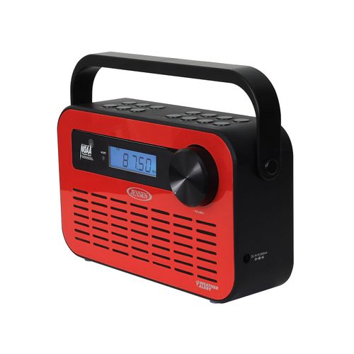 JENSEN JEP-250 Portable Digital AM/FM Weather Radio with Weather Alert and 2-Way Charging, Red, JEP-250