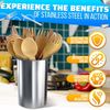Reluen Stainless Steel Utensils Holder - Organizer Countertop Holder Cooking Container 3-3/4" Metal Kitchen Utensil Organizer Cutlery Holder for Countertop
