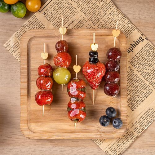 Zutlian 200 Pcs Gold Heart Toothpicks 4.7 Inch Heart Skewers for Appetizers Fancy Bamboo Cocktail Picks for Frozen Appetizers Fruit Charcuterie Drink Sticks Wedding Party Heart Shaped Decor
