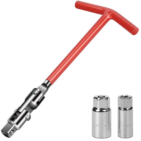 Drado Spark Plug Socket Wrench Set, Spark Plug Removal Tool, Spark Plug Spanner, T Bar Socket Wrench- 16mm 21mm- Red