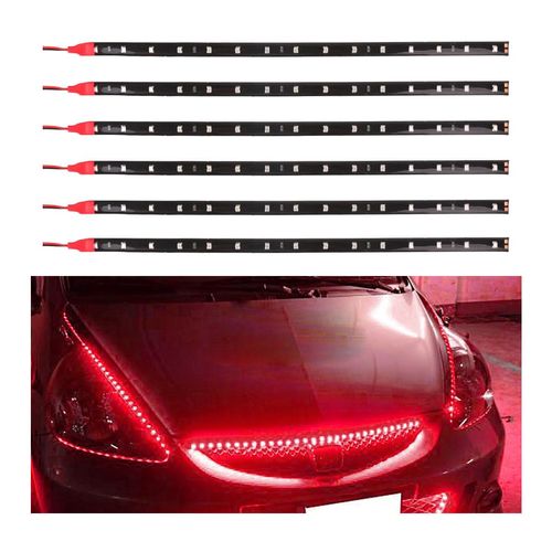 6PCS LED Strip Underbody Light, 12V 1Ft Flexible Auto Light Strip, Waterproof Car Underglow Strip, High Brightness Car Interior & Exterior Decoration Light for Car Motorcycle Truck Boat (Red)