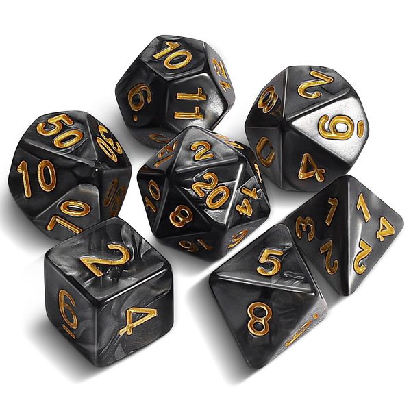 QMAY DND Dice Polyhedral Dice Set - 7 Pieces for Dungeon and Dragons MTG RPG D&D D20, D12, D10, D%, D8, D6, D4 (Black)