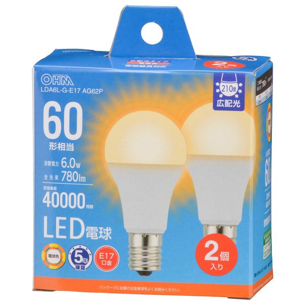 Ohm Electric LDA6L-G-E17 AG62P 06-5548 OHM LED Bulb Small E17 60W Equivalent/60W Bulb Color Compatible with Sealed Fixtures for Insulation Construction Equipment, Mini Krypton Shape, 5 Year Warranty