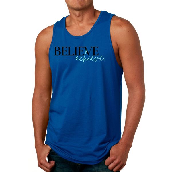 Mens Fitness Tank Top Graphic T-shirt Believe and Achieve - Royal Blue / S