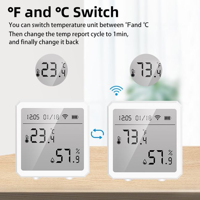 Tuya WIFI+Bluetooth Temperature And Humidity Sensor Indoor Hygrometer  Thermometer With LCD Display Works With Alexa Google Home