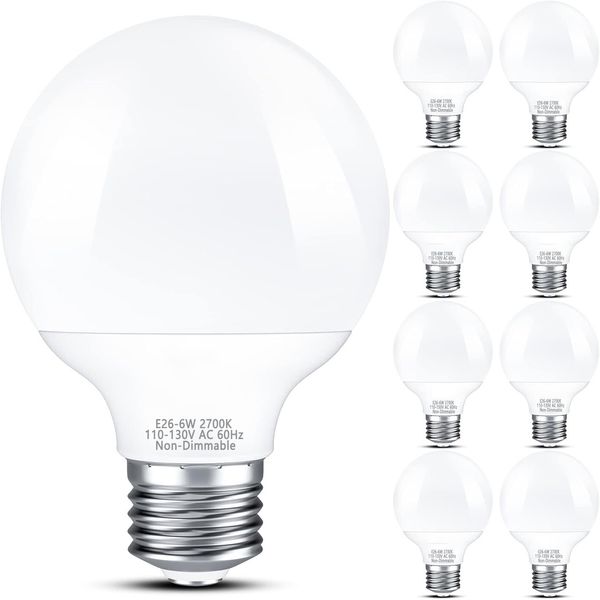 8-Pack G25 Non-dimmable LED Vanity Light Bulbs, 60W Equivalent, 2700K Warm White