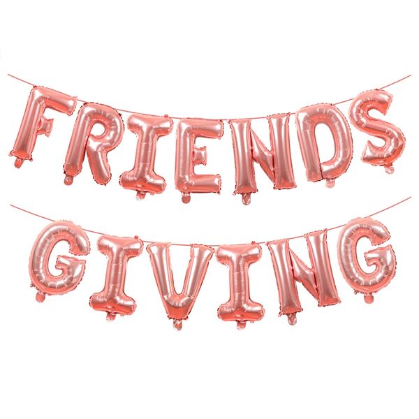 Friendsgiving Decorations Rose Gold Foil Letter 16 Inches Tall Balloons Banner Thanksgiving Friends Party Backdrop