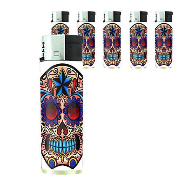 Butane Refillable Electronic Lighter Set of 5 Pieces Skull-080
