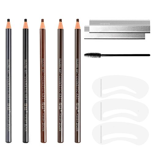 Yeria Micro Shaping Eyebrow Pencil Set, 5 Colours, Micro Shaping Eyebrow Pencil, Waterproof and Sweat-Resistant, Eyebrow Pencil with Tools for Tattoo and Eyebrow Makeup