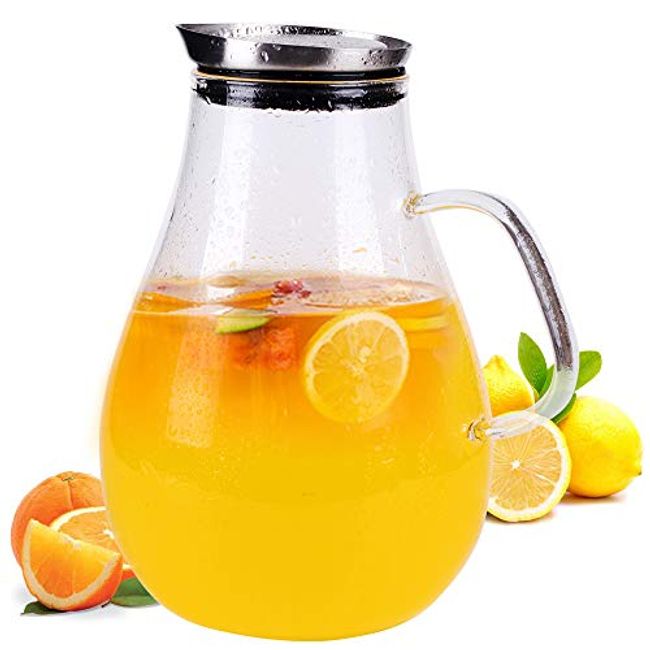 85 Ounces Glass Pitcher with Filter Lid/Water Carafe for Homemade Juice &  Iced Tea,Stovetop Safe Beverage Jug