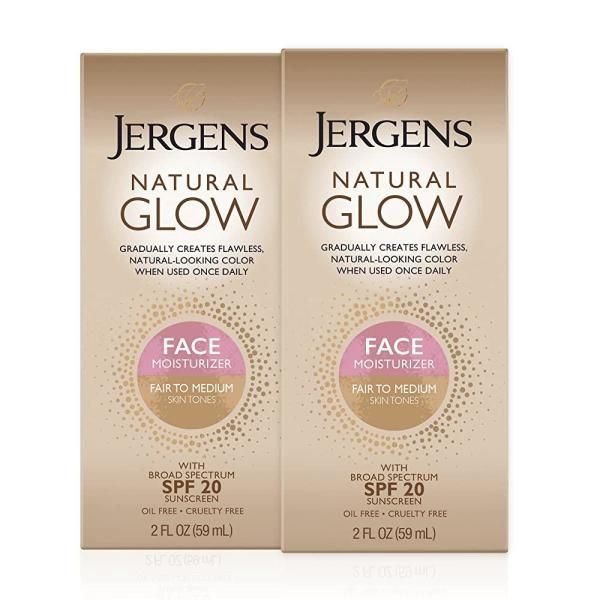 Jergens Natural Glow Self Tanner Face Moisturizer Fair - Medium Skin Tone SPF 20 Sunless Tanning Day