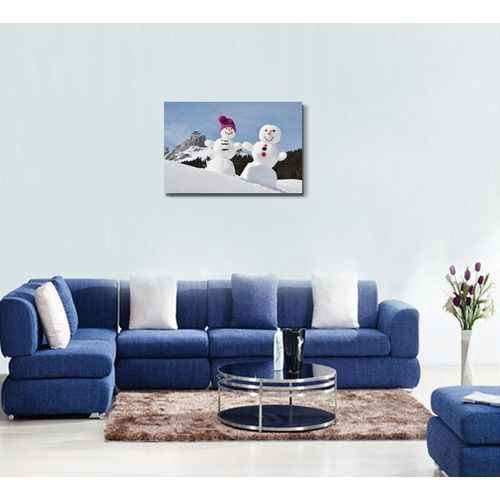 wall26 - Canvas Prints Wall Art - Two Happy Snowmen on a Snowy Day in December | Modern Wall Decor/Home Decoration Stretched Gallery Canvas Wrap Giclee Print. Ready to Hang - 24" x 36"