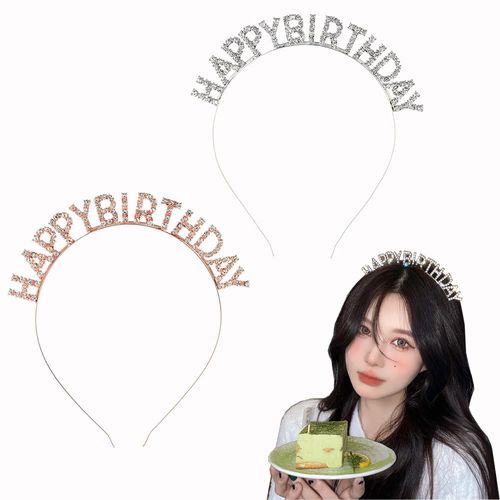 Samcos Happy Birthday Headband Set of 2 Colors, Birthday Hair Ornament, Cute, Stylish, Happy Birthday, Party Supplies, Party Photos, Silver/Rose Gold