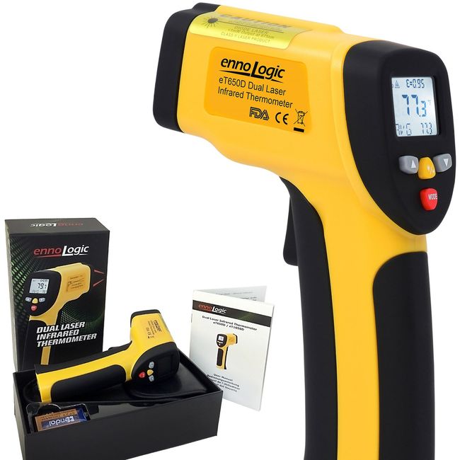 ennoLogic Temperature Gun (NOT for Body Temp) - Accurate High Temperature Dual Laser Infrared Thermometer -58°F to 1202°F - Digital Surface IR Thermometer eT650D - w/NIST Certificate