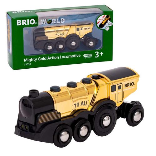 BRIO 33630 World Mighty Golden Action Locomotive - Battery Operated Toy Train with Dynamic Light and Sound Effects | for Kids Age 3 and Up | Compatible with All BRIO Railway Tracks and Vehicles