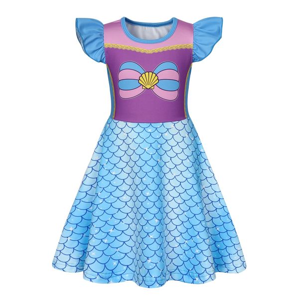 Sukyfecde Girls Mermaid Princess Costume Halloween Cosplay Outfits Kids Birthday Party Dress Role Play Dress up Clothes Size 6t Blue