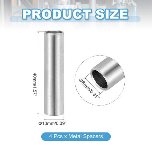PATIKIL 4 Pcs Stainless Steel Spacers, 8mm ID x 10mm OD x 40mm Height 304 Stainless Steel Bushing Screw Standoff Unthreaded Round Spacer for 5/16" M8 Screws Bolts Nuts