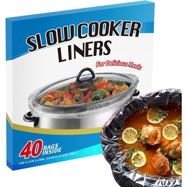 ECOOPTS Slow Cooker Liners (40 Liners), 13" × 21" Pot × 21", transparent