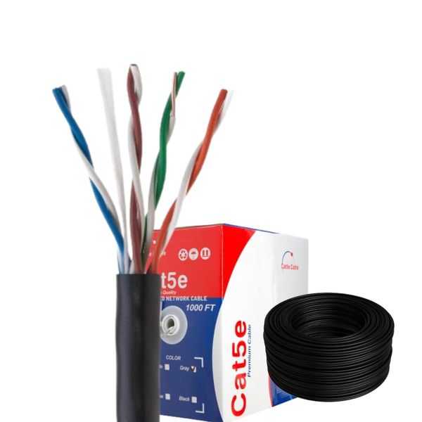 SATMAXIMUM Cat5e Ethernet Cable 500ft Bulk, 24AWG Solid CCA, 4-Pair UTP, Pull Box, Copper Clad Aluminum (Black)