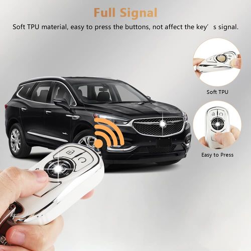 PIFOOG Accessories for Buick Regal Encore GX Key Fob Cover 5 Buttons Soft TPU Keys Shell Case Glittering Car Keychain Full Protector Girl Women Men Crystal White Silver