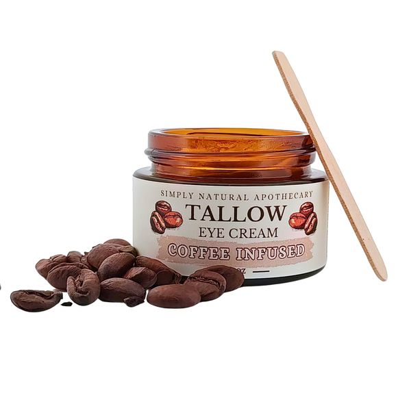 Grass-Fed Beef Tallow Eye Cream Infused with Coffee Beans - Rosehip Oil, Vitamin E - All Natural & Organic - Chemical Free - Non Toxic - Whipped - 1 oz Amber Glass Jar