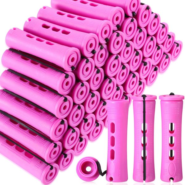 WILLBOND 60 Pcs Hair Perm Rods with Elastic Rubber Band Cold Wave Rod for Women Natural Hair, Plastic Perming Rods Short Curlers Rollers Hairdressing Styling Tool