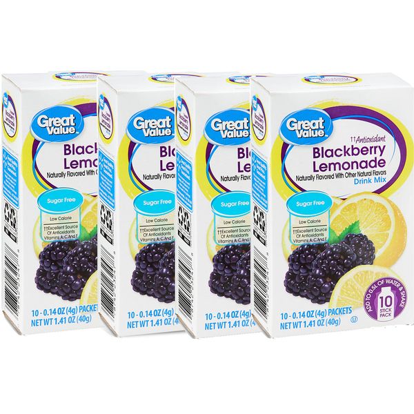 Great Value Sugar free Low calorie Blackberry Lemonade Drink Mix 10 packets (4 of 10 packets)